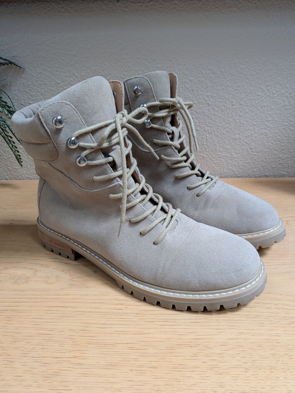 VICI Taupe Faux Suede Lace Up Combat Ankle Boots Size 7.5